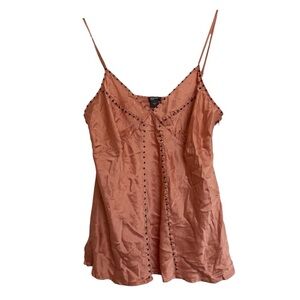 Kenneth Cole Silk Studded Babydoll Cami Top Sz 8 Y2K Rocker Chic Grunge Festival